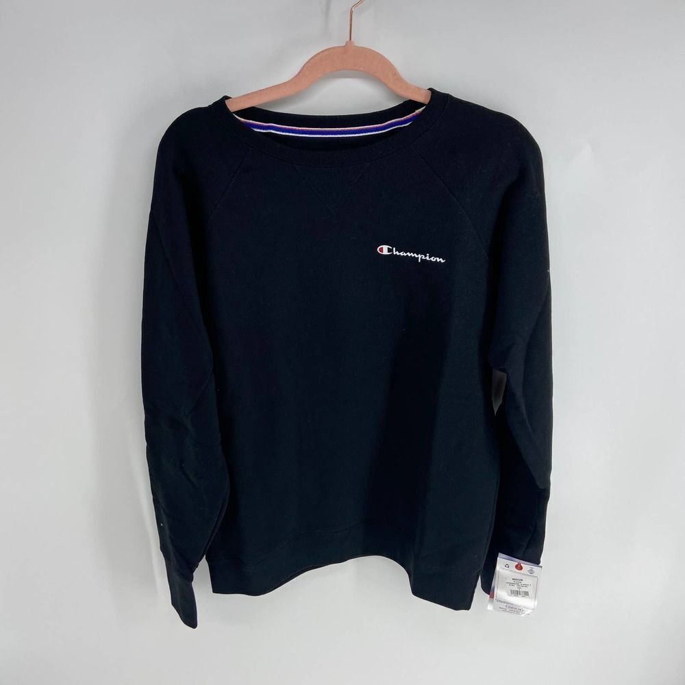 Champion logo crewneck powerblend classic black sweatshirt womens M NWT
